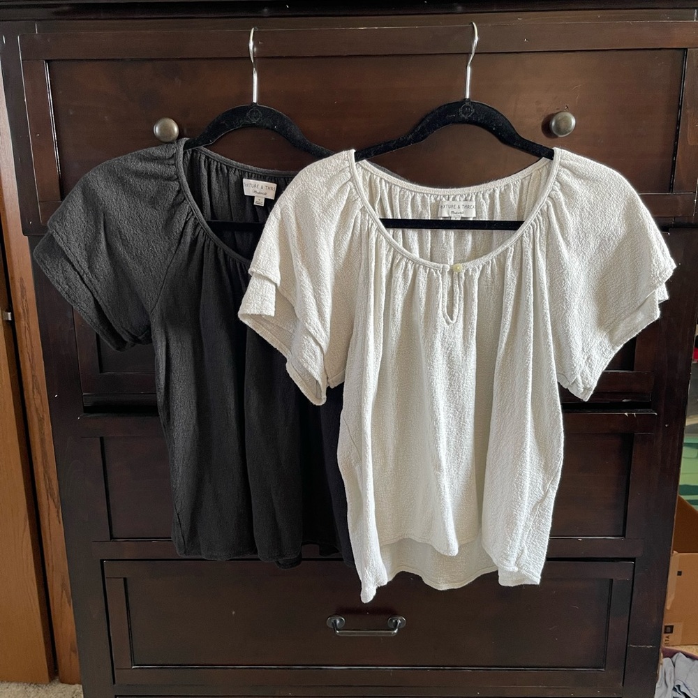 Bundle of 2: Madewell Texture & Thread 100% Cotton Ruffle Sleeve Tops